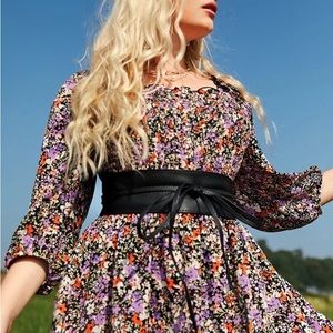 2 faux leather plus size obi belts - black & cream